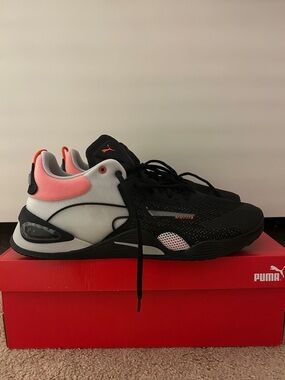 Puma Black, White & Coral Pink Low-Top Sneakers